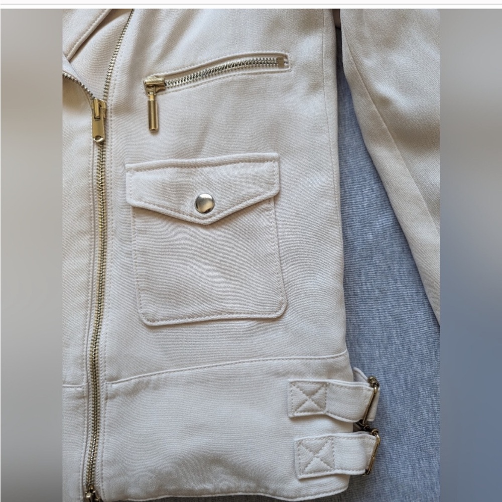 Club Monaco Relaxed Asymmetrical Moto Biker Jacket Cream Beige S - Picture 10 of 14